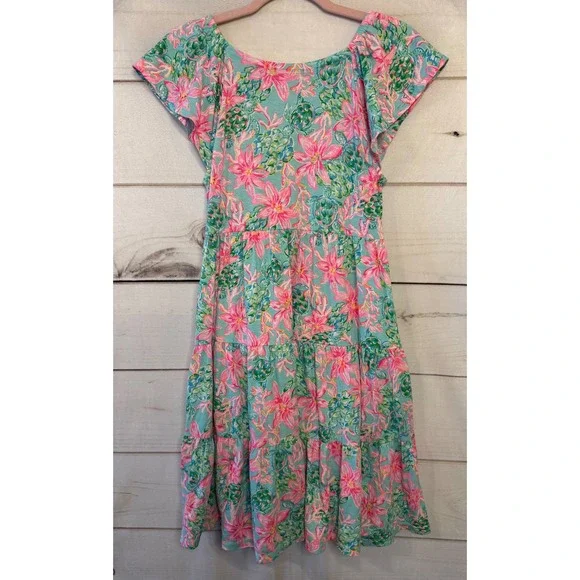 Lilly Pulitzer Tiered Flutter Sleeve V Neck Floral Print Dress XS - Picture 6 of 6